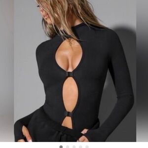 Joah Brown Sueded Onyx Black Cut Out Long Sleeved Top